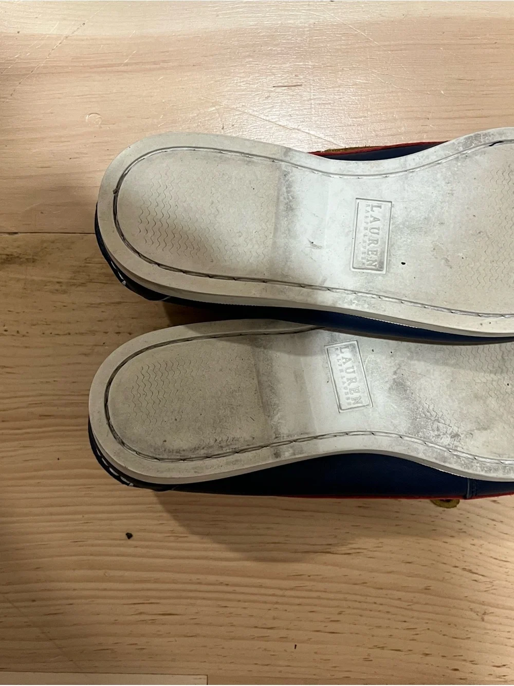 Lauren Ralph Lauren Red, Navy & White Kids Moccasin Boat Shoes